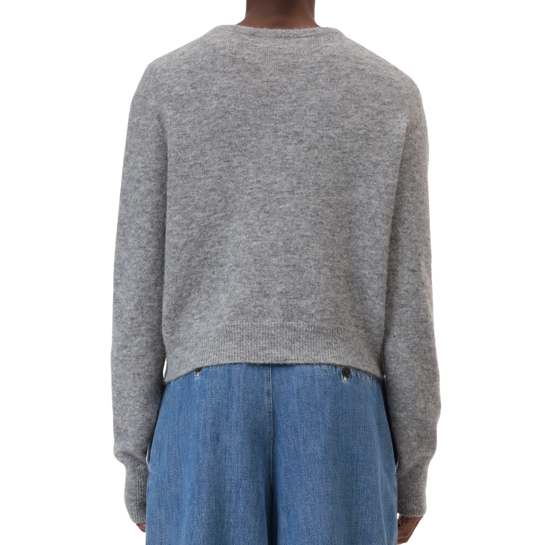 Crew Neck Cardigan in Light Grey Melange