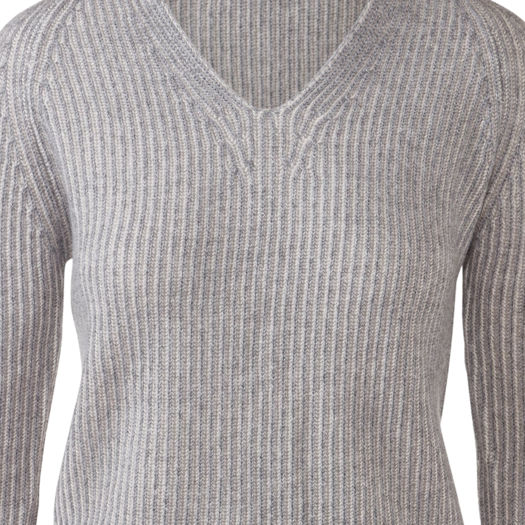 Cashmere Plaited Rib Vee in Granite/Agate