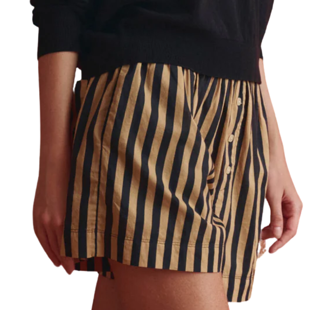 The Boxer Short in Khaki/Black Club Stripe