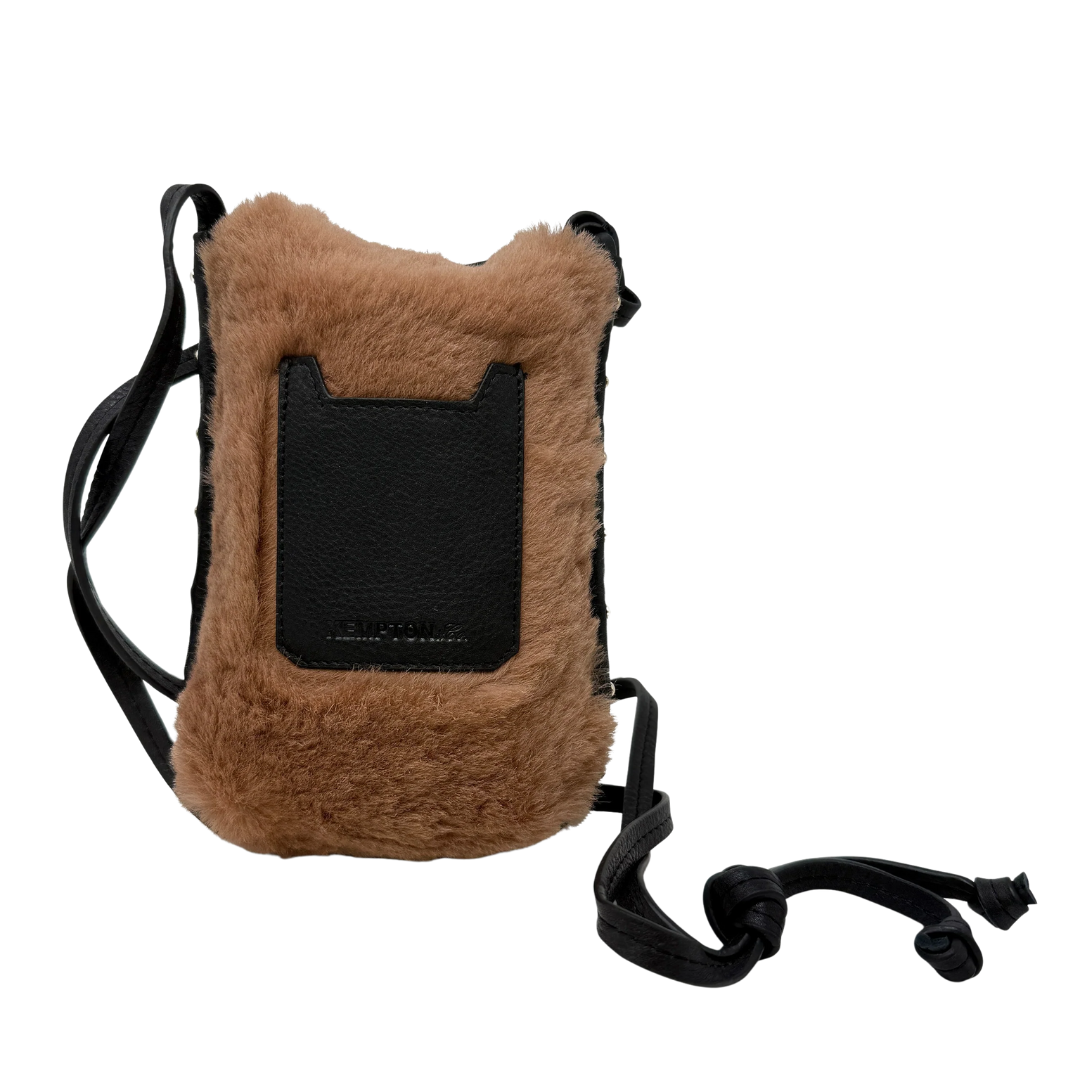 Mini Sling Phone Crossbody in Caramel Shearling