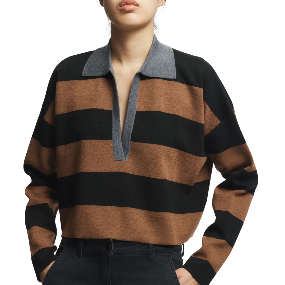 Samira Striped Polo in Black/Brown