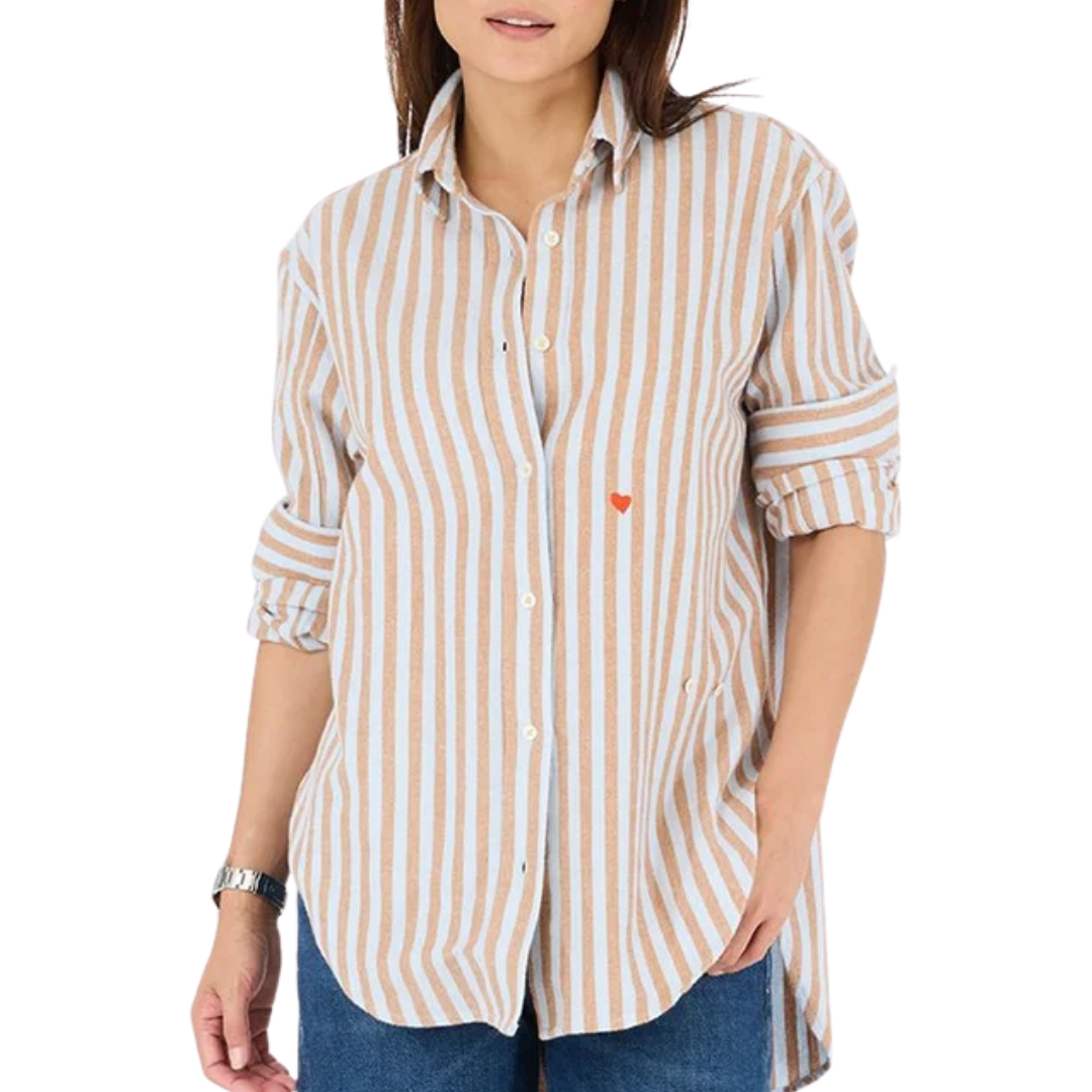 Jack Stripe Flannel Shirt in Steel Blue-Brown