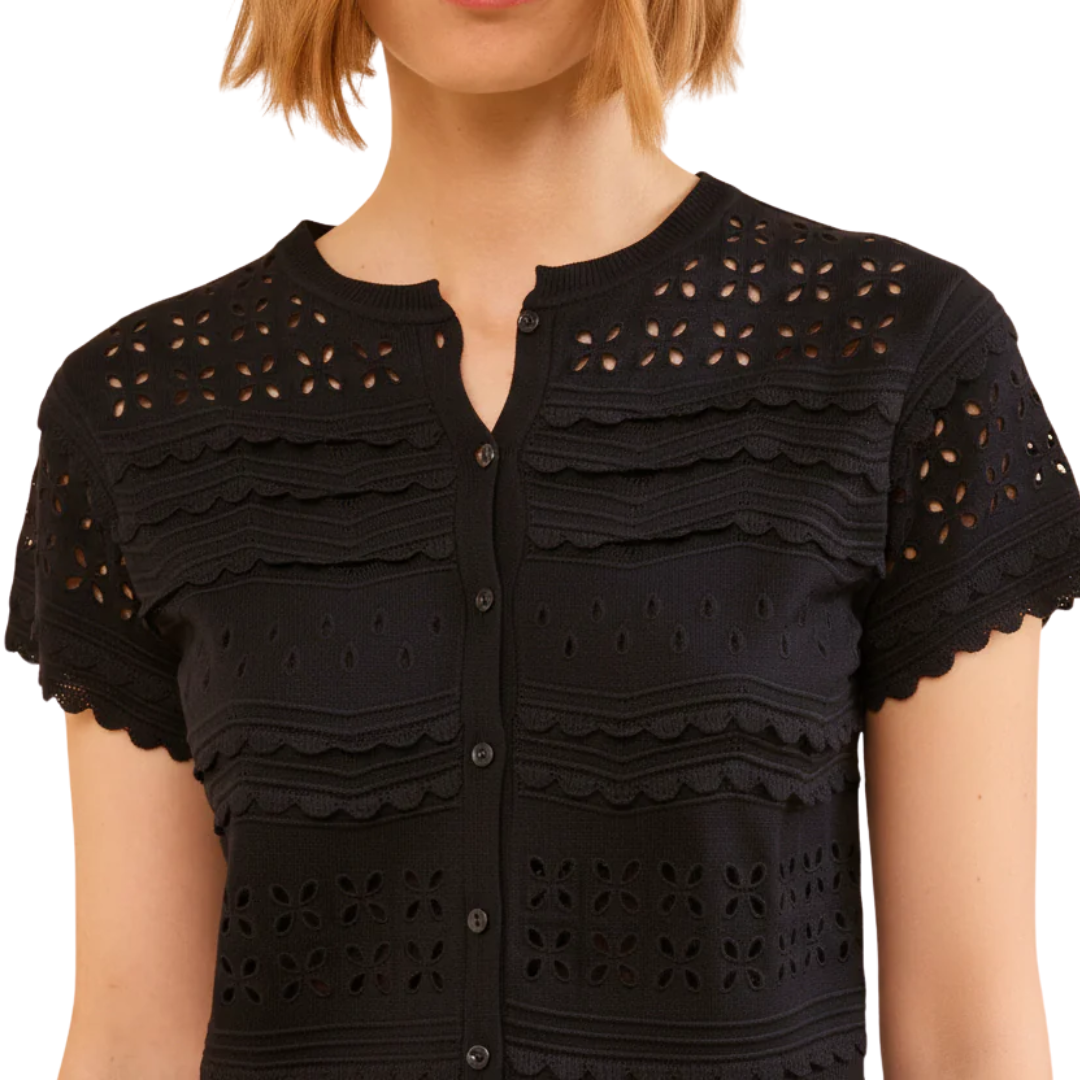 Abriana Eyelet Knit Cardigan in Noir