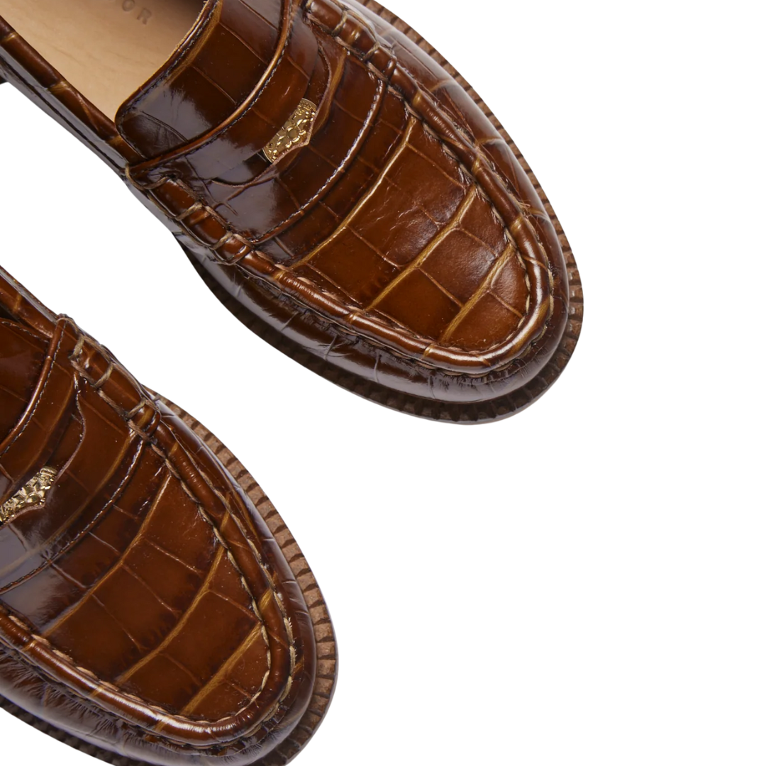 Elba Penny Loafer in Hickory Embossed Croc