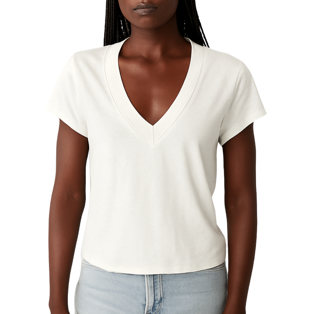 Harlan Cropped V-Neck in Chalk