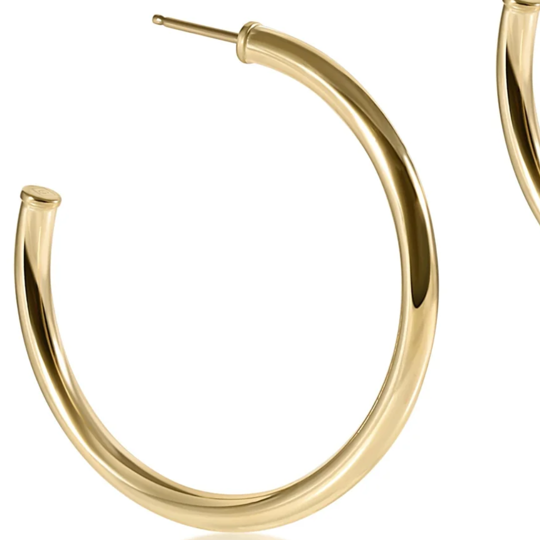 Round Gold 1.5" Post Hoop - 3mm - Smooth