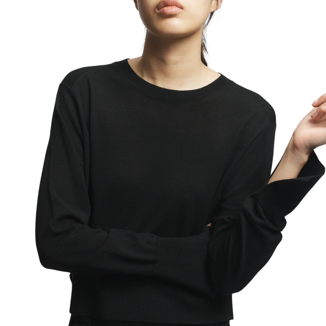 Elodie Layered Crewneck Knit in Black