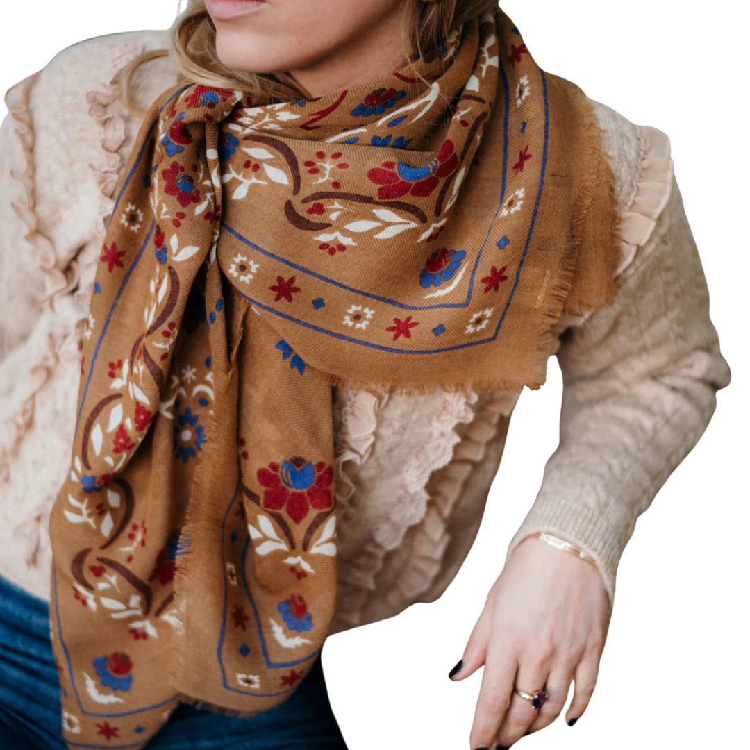 Secret Garden Bandana Scarf in Camel