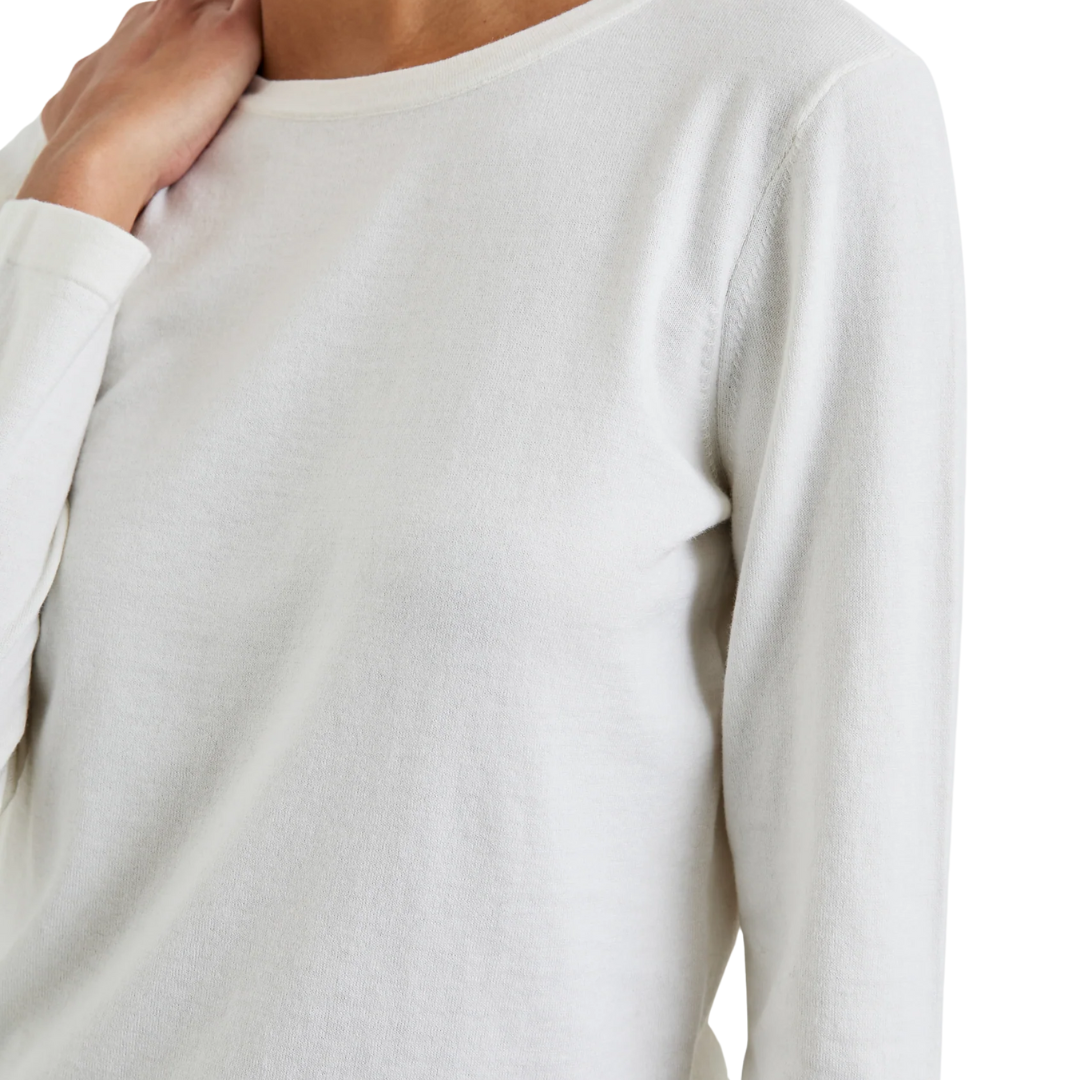 Cotton Cashmere Long Sleeve T-Shirt in White