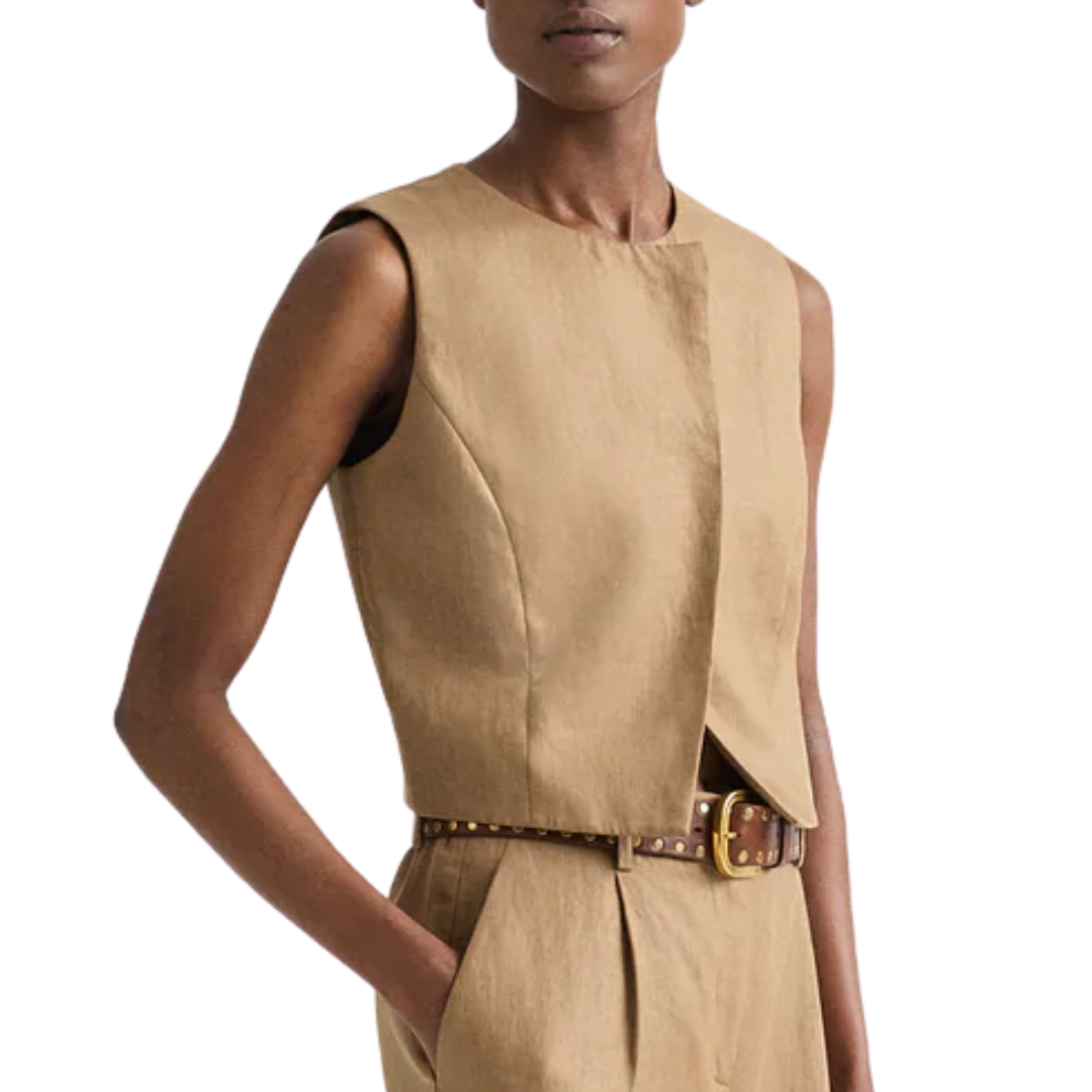 High Neck Hidden Placket Vest in Ermine