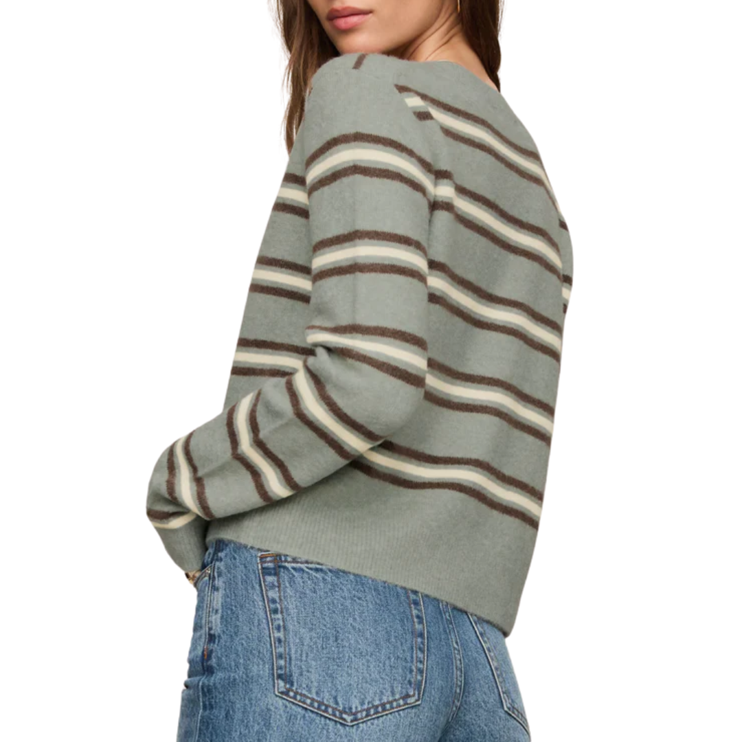 Medina Cozy Stripe Cardigan in Aqua Cloud