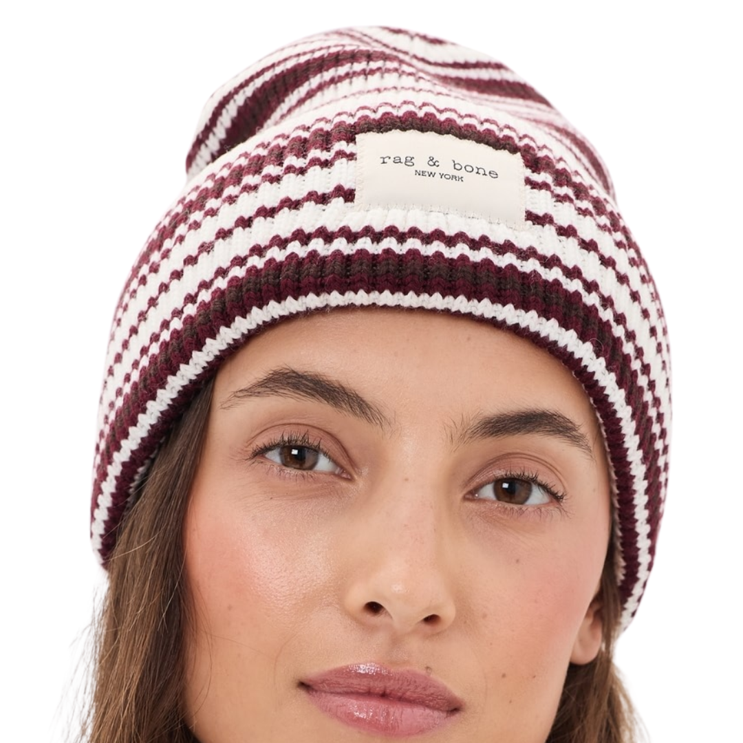 Blake Rib-Knit Stripe Beanie in Ivory Multi