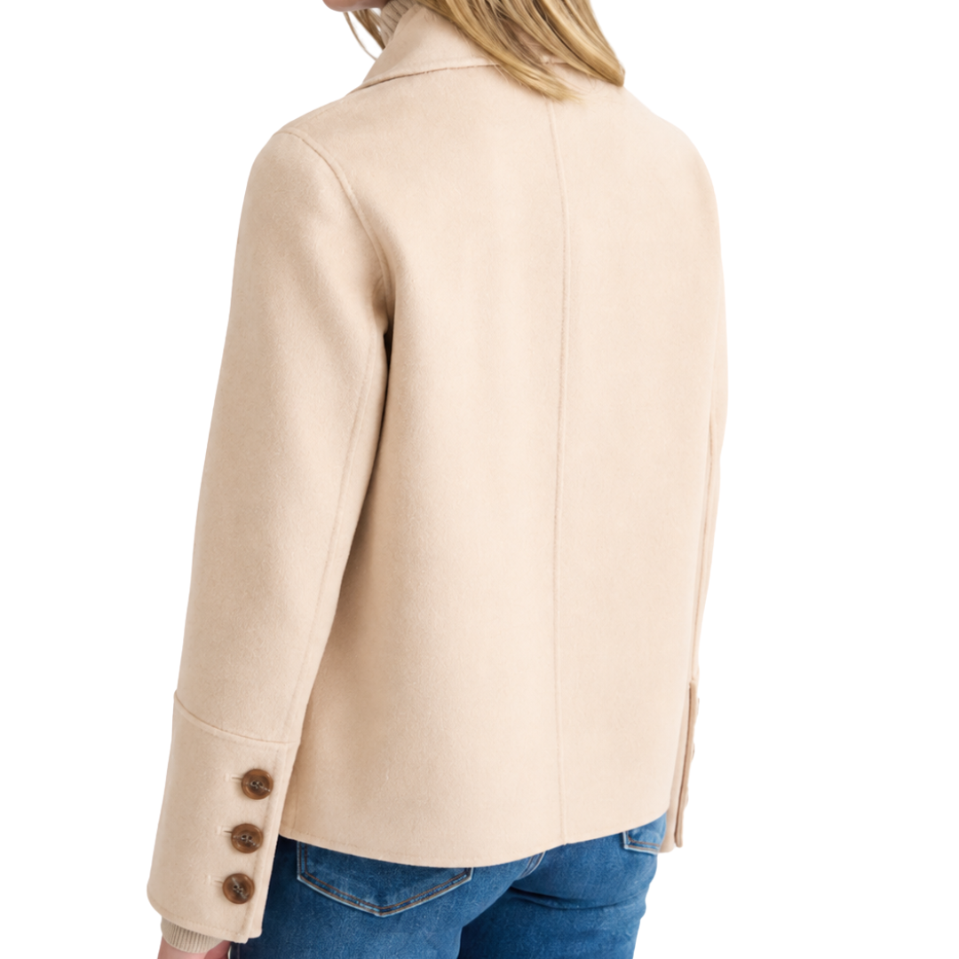 Cable Knit Insert Notch Collar Coat in Sandstone