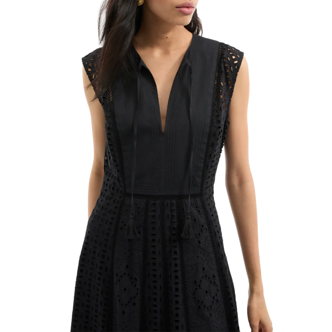 Alina Eyelet Maxi Dress in Black