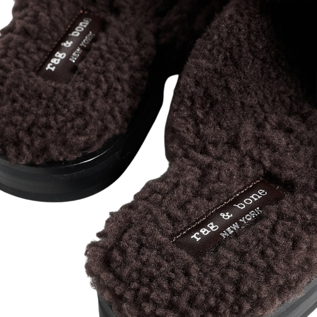 Carter Shearling Mules in Dark Chocolate Suede