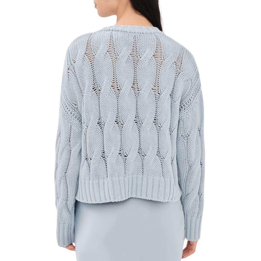 Tristan D Crewneck Cable Pullover in Whisper