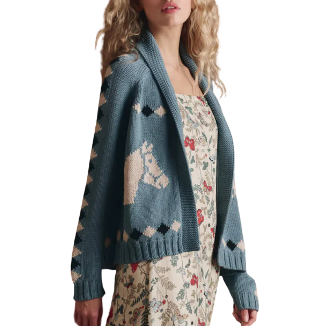 The Stable Lodge Cardigan in Blue Bell