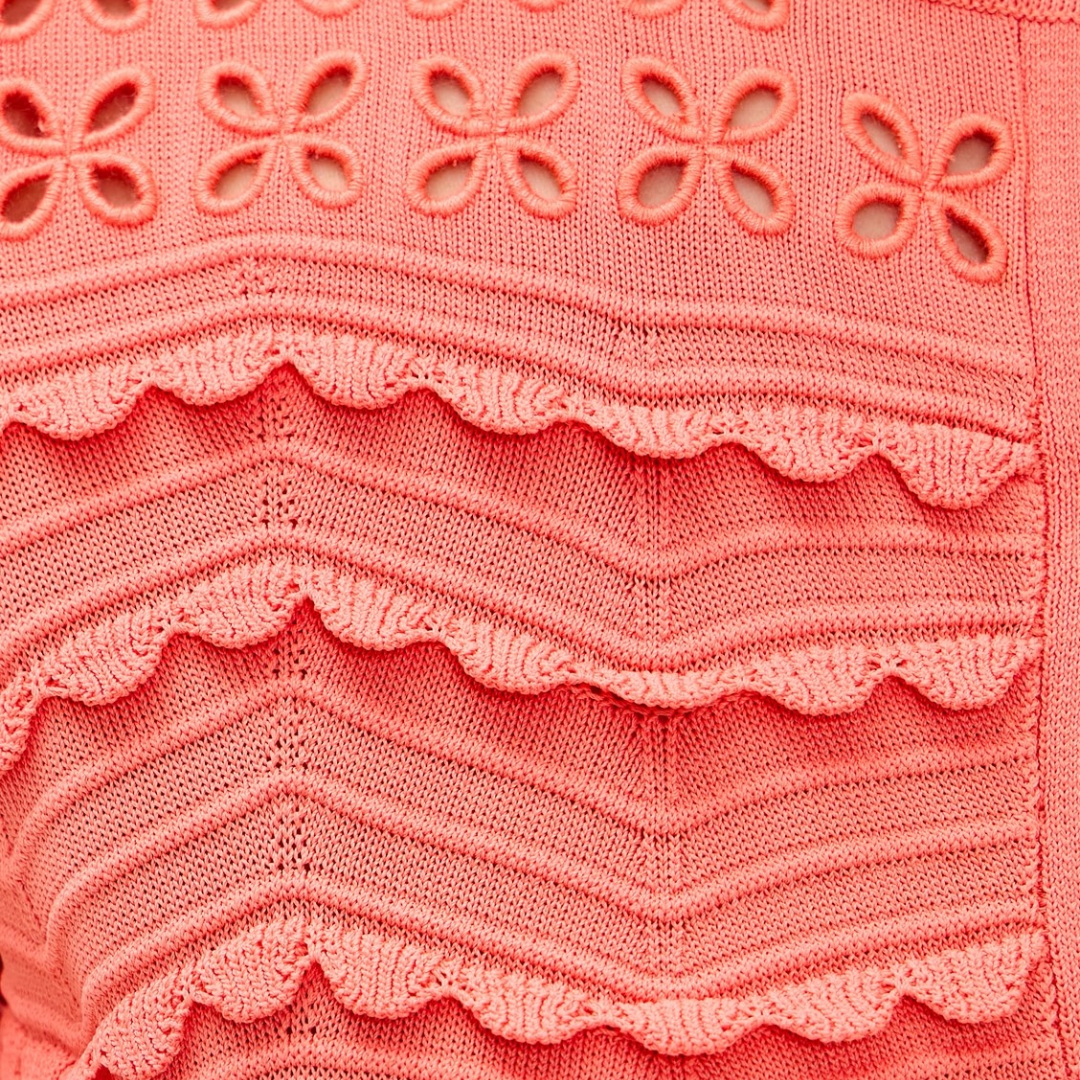 Abriana Eyelet Knit Cardigan in Coral