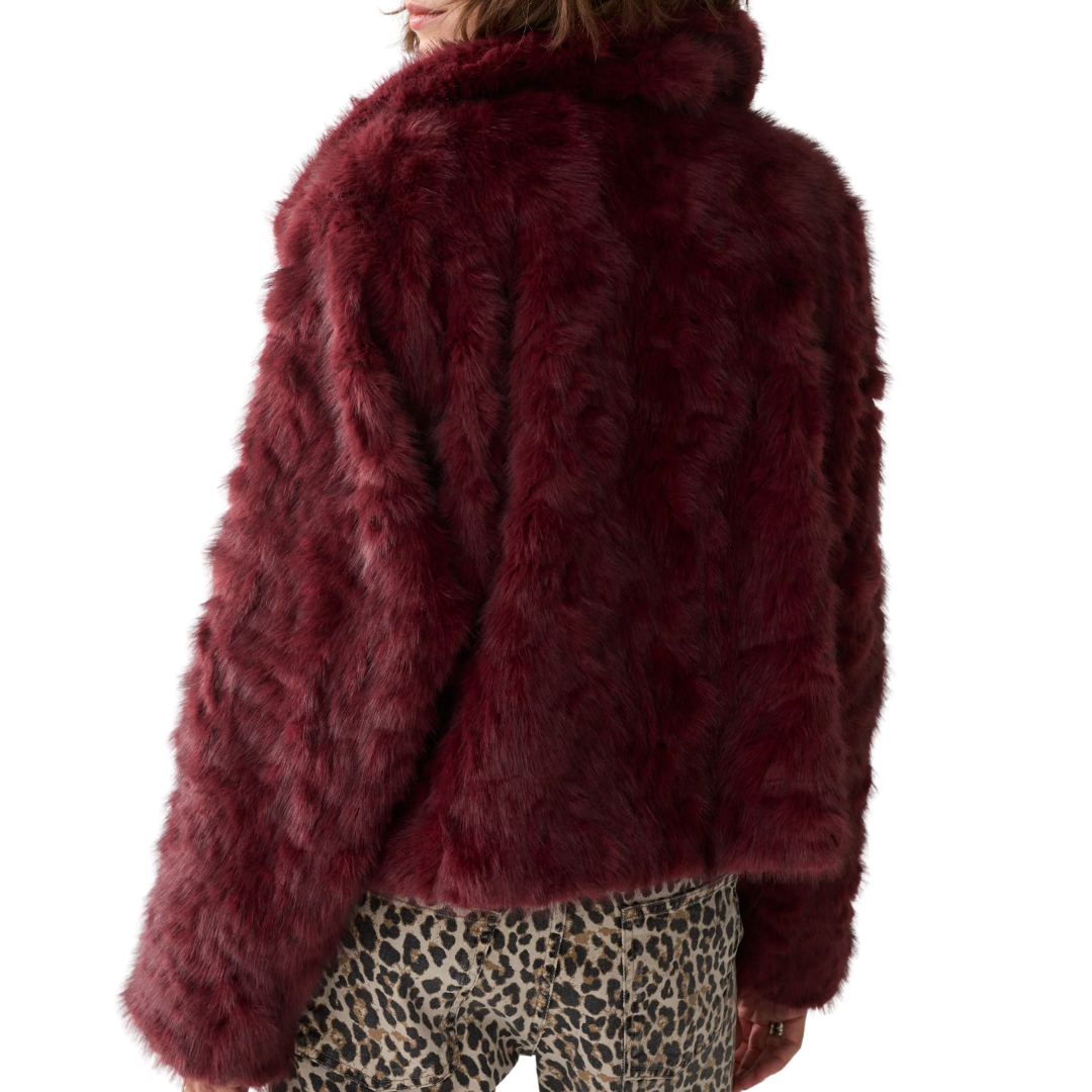 Faux Fur Jacket in Dark Burgundy