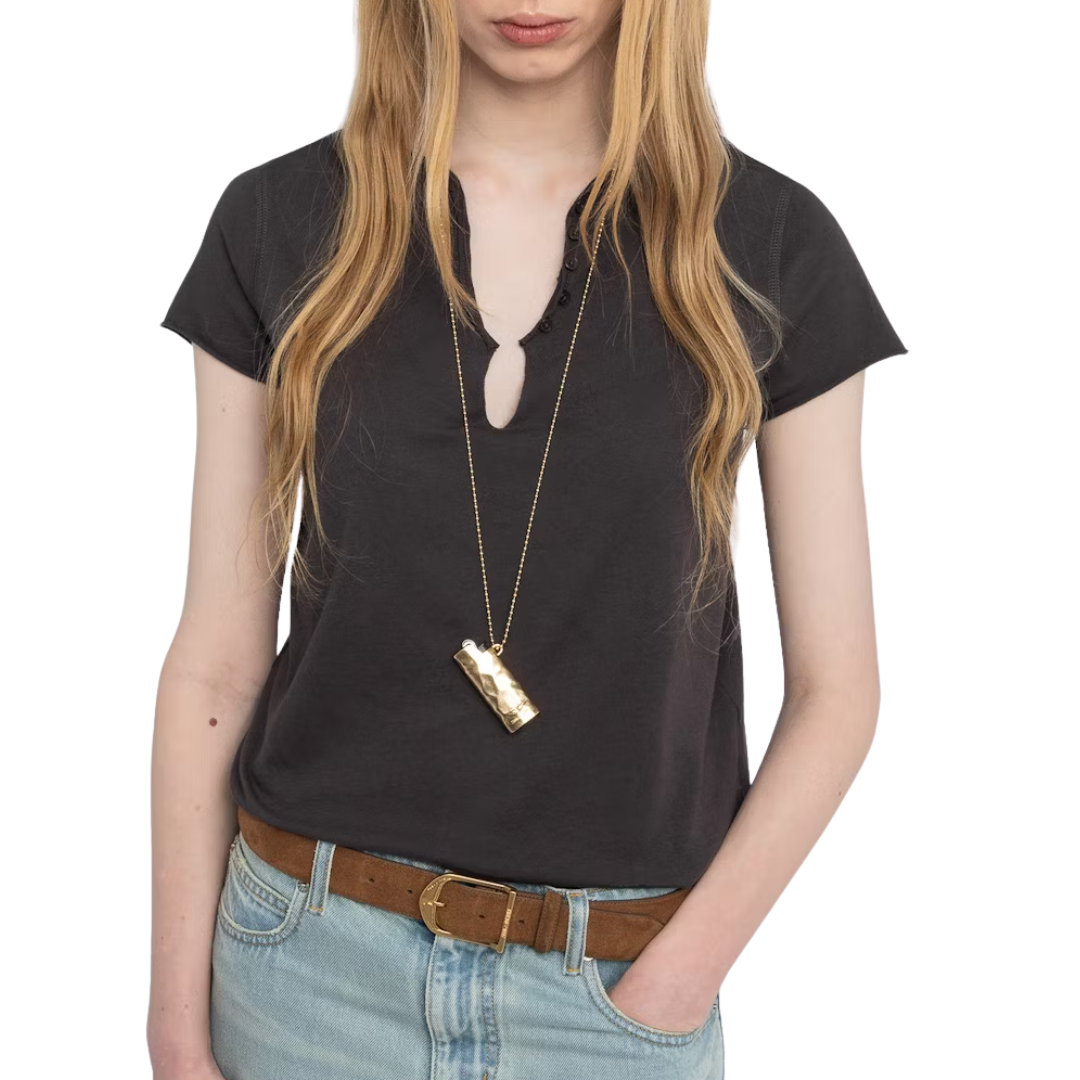 Henley T-Shirt Tuni in Dark Chocolate