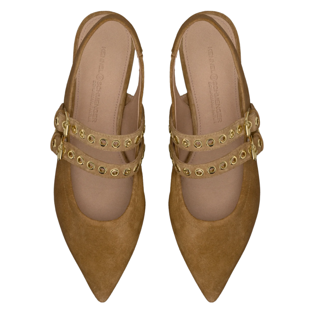 Greta Suede Flat in Golden Brown/Gold