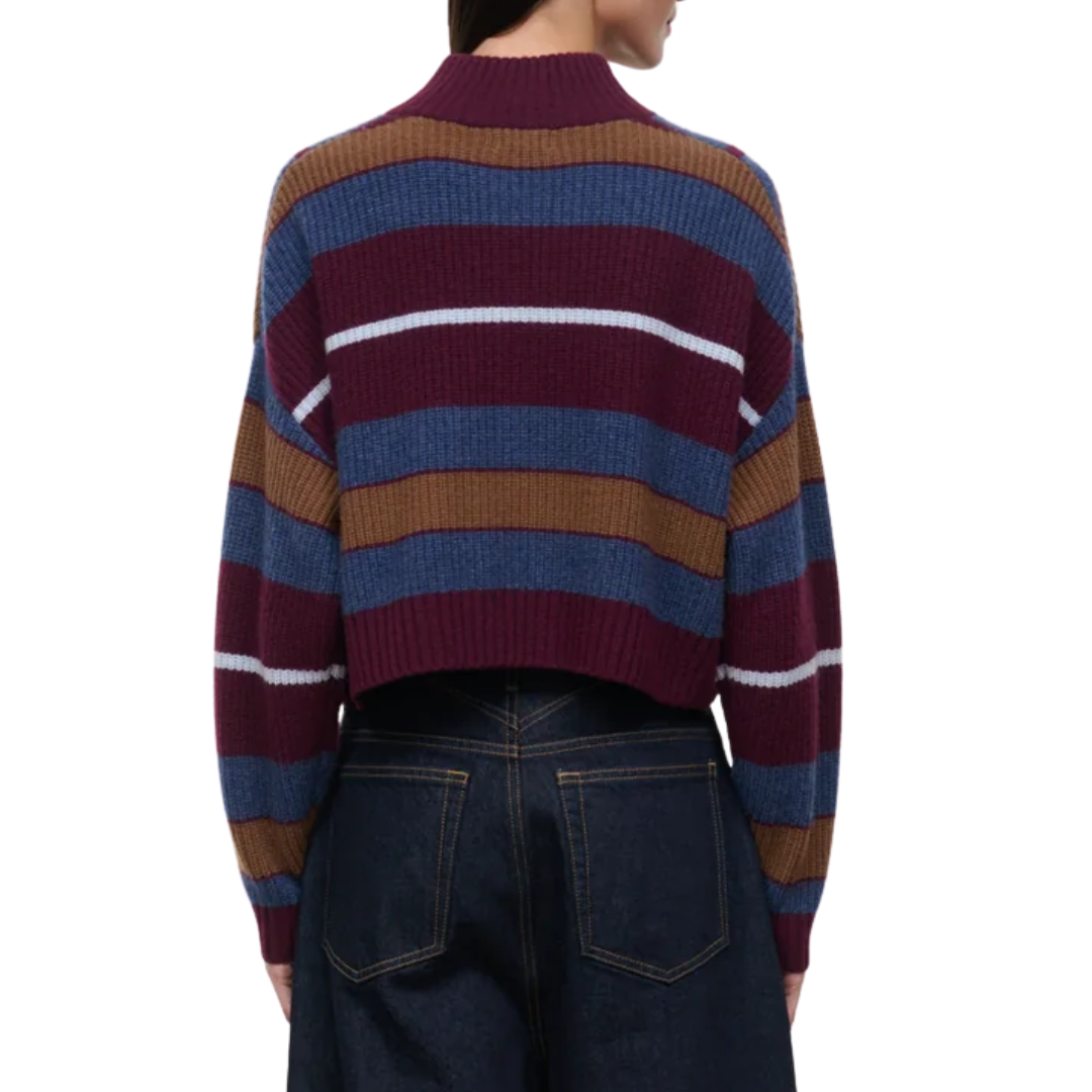 Cropped Hampton Cashmere Sweater in Monaco Stripe