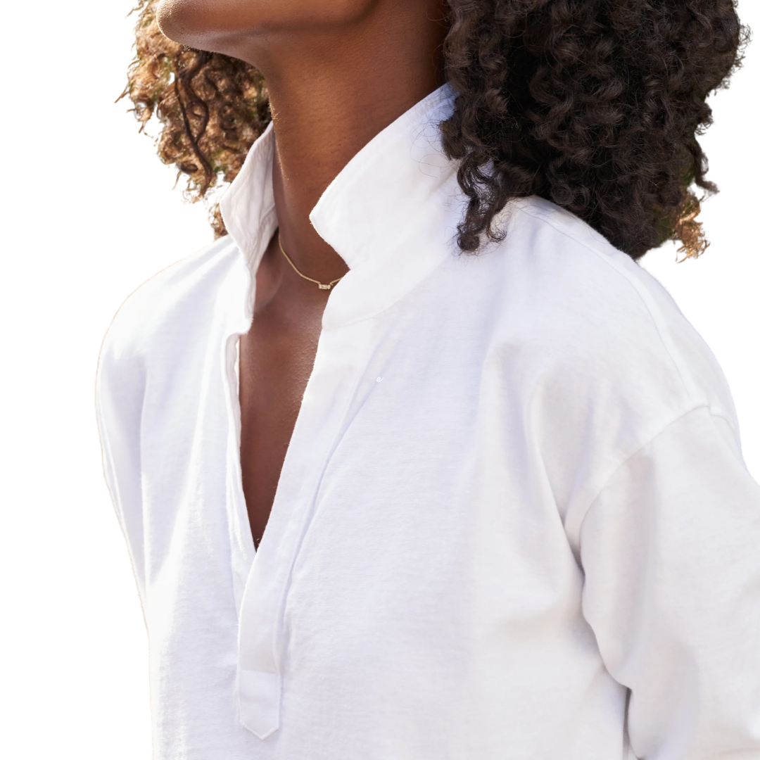 Patrick Popover Henley in White Vintage Jersey