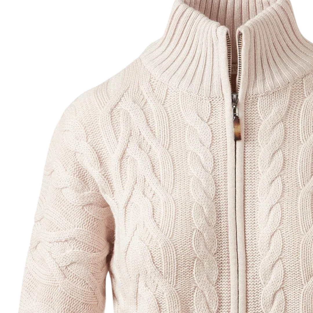 Luxe Cable Zip Cardigan in Canvas