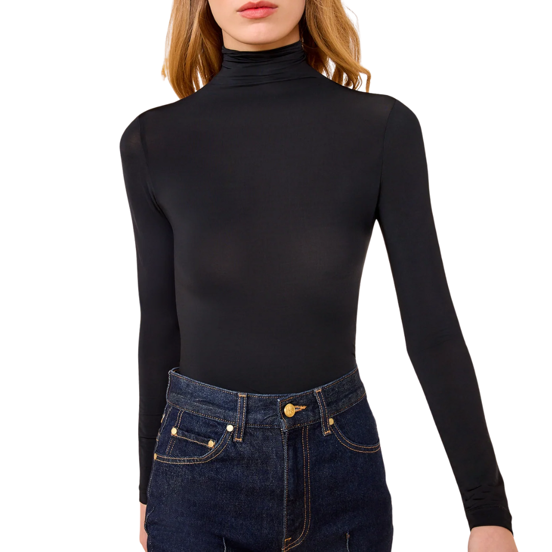 Aurelia Jersey Long Sleeve Turtleneck in Noir