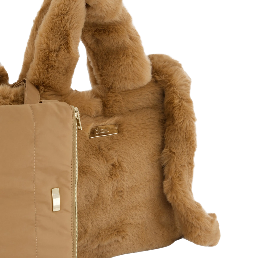 Bag in Soft Alternative Fur and Nylon Chamonix in Camel