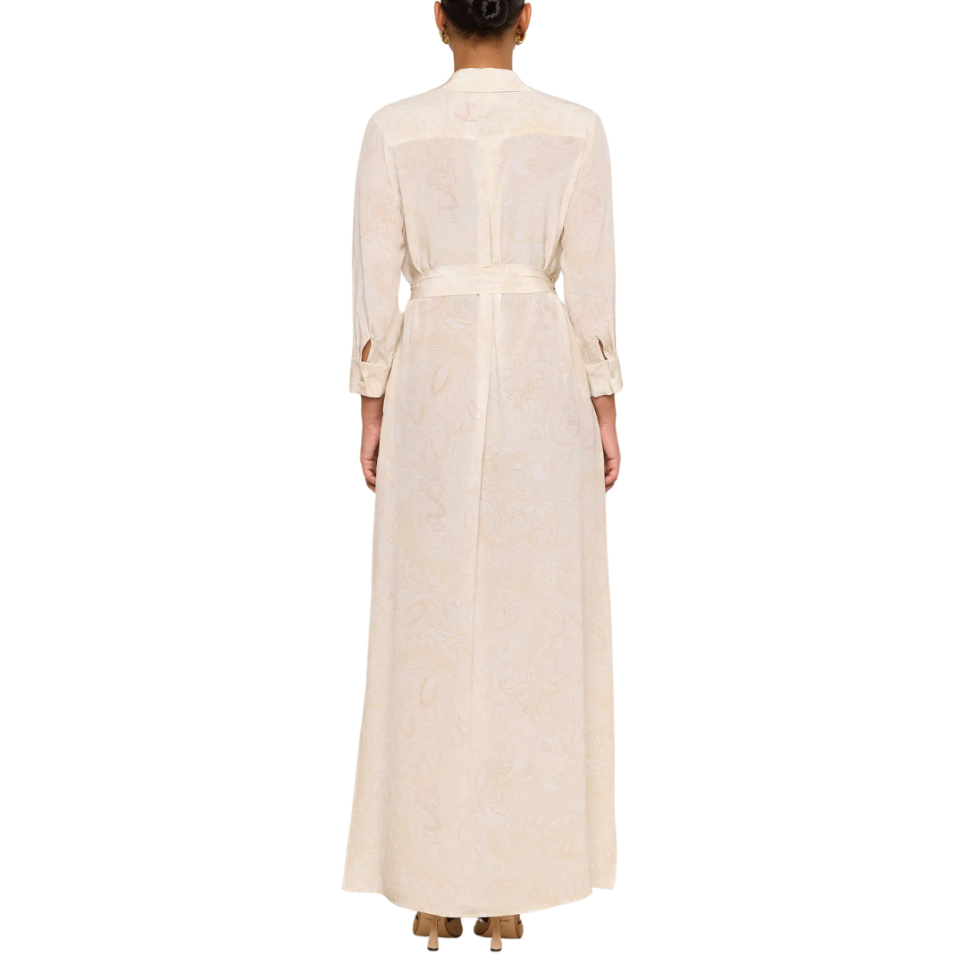Cameron Silk Shirt Dress in Vintage White Tonal Paisley