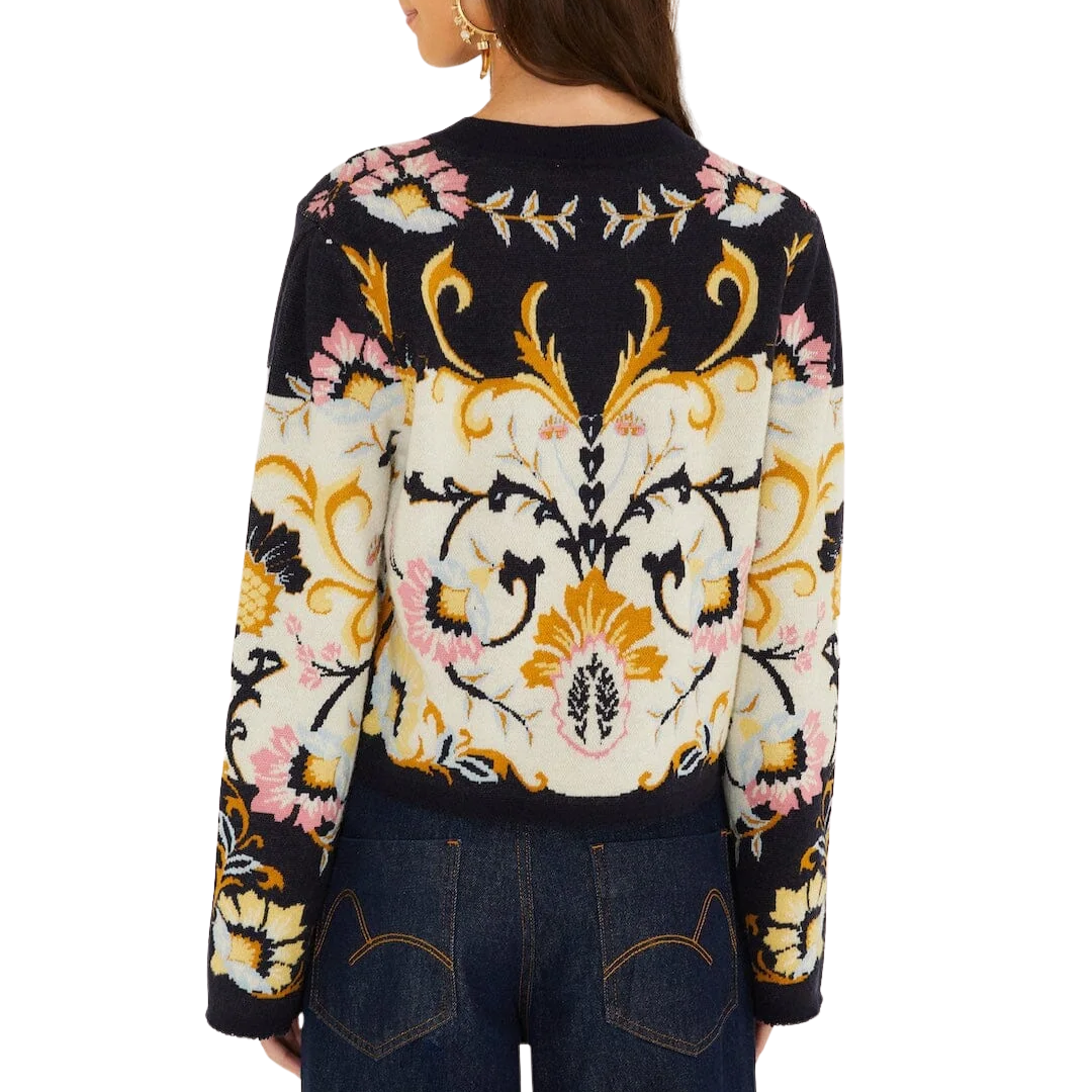 Buttoned Knit Cardigan in Birds Romance