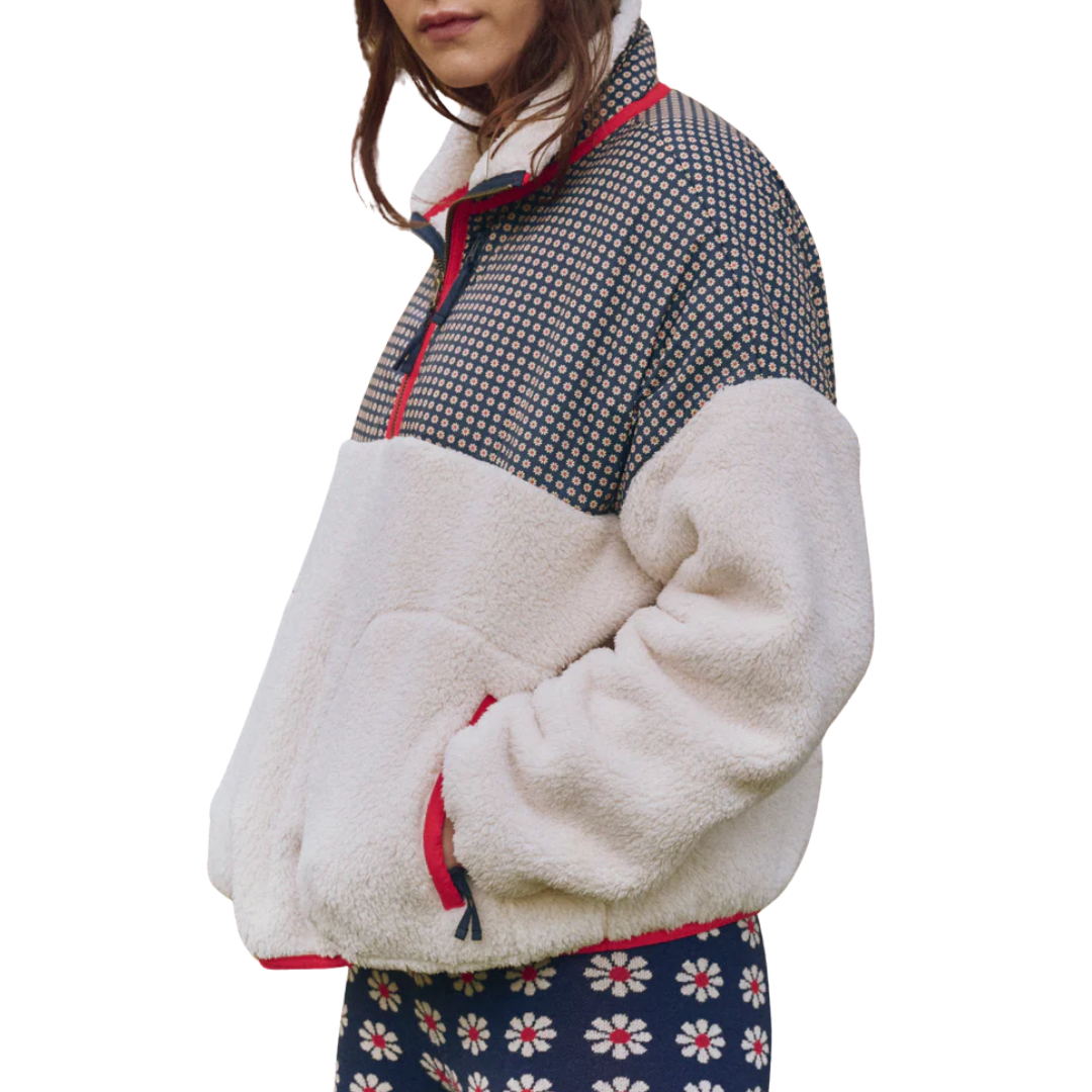 Print-Mix Plush Terrain Half-Zip in Mini Frosted Daisy & Cream