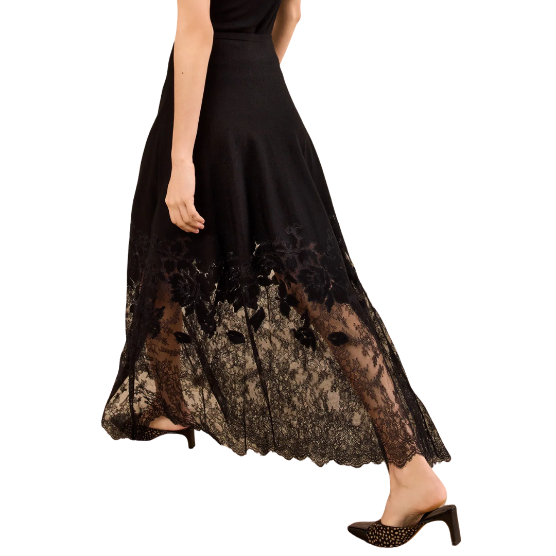 Josina Lace Midi Skirt in Noir