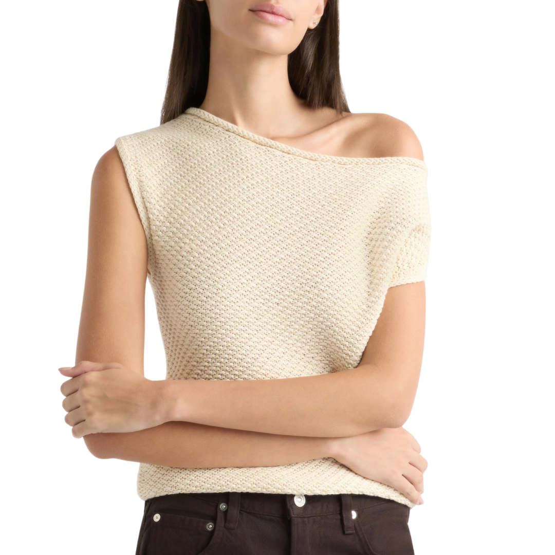 Chisa Textured Off-Shoulder Knit Top in Cream