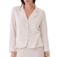 Stretch Linen Three Button Blazer in Cream