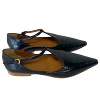 Celeste T-Strap Flat Croco in Black