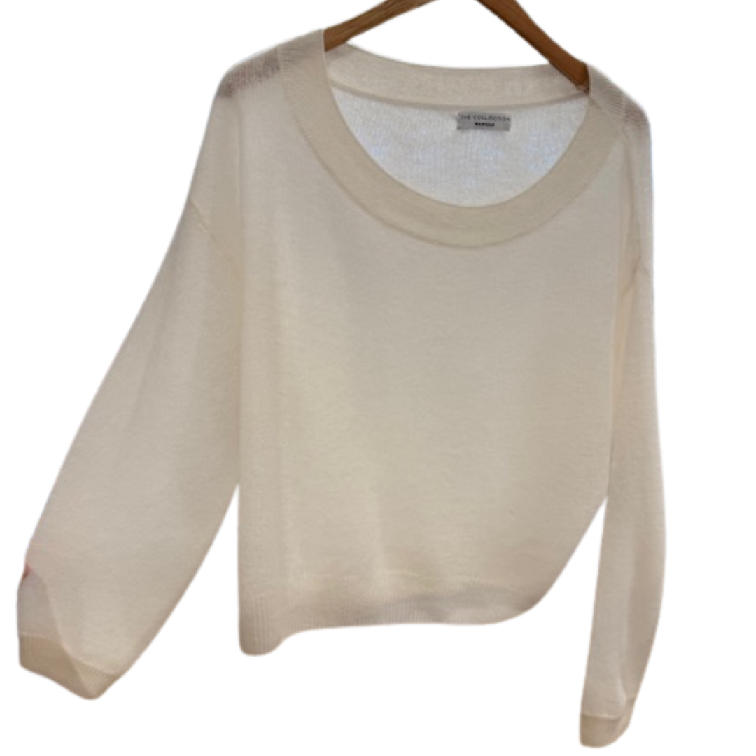 Cloud Cashmere Open Crewneck in White