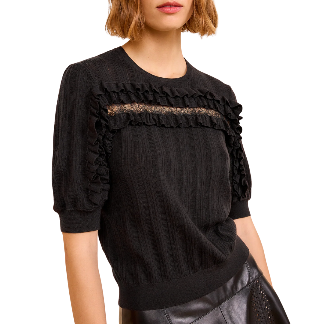 Salima Short Sleeve Knit in Noir