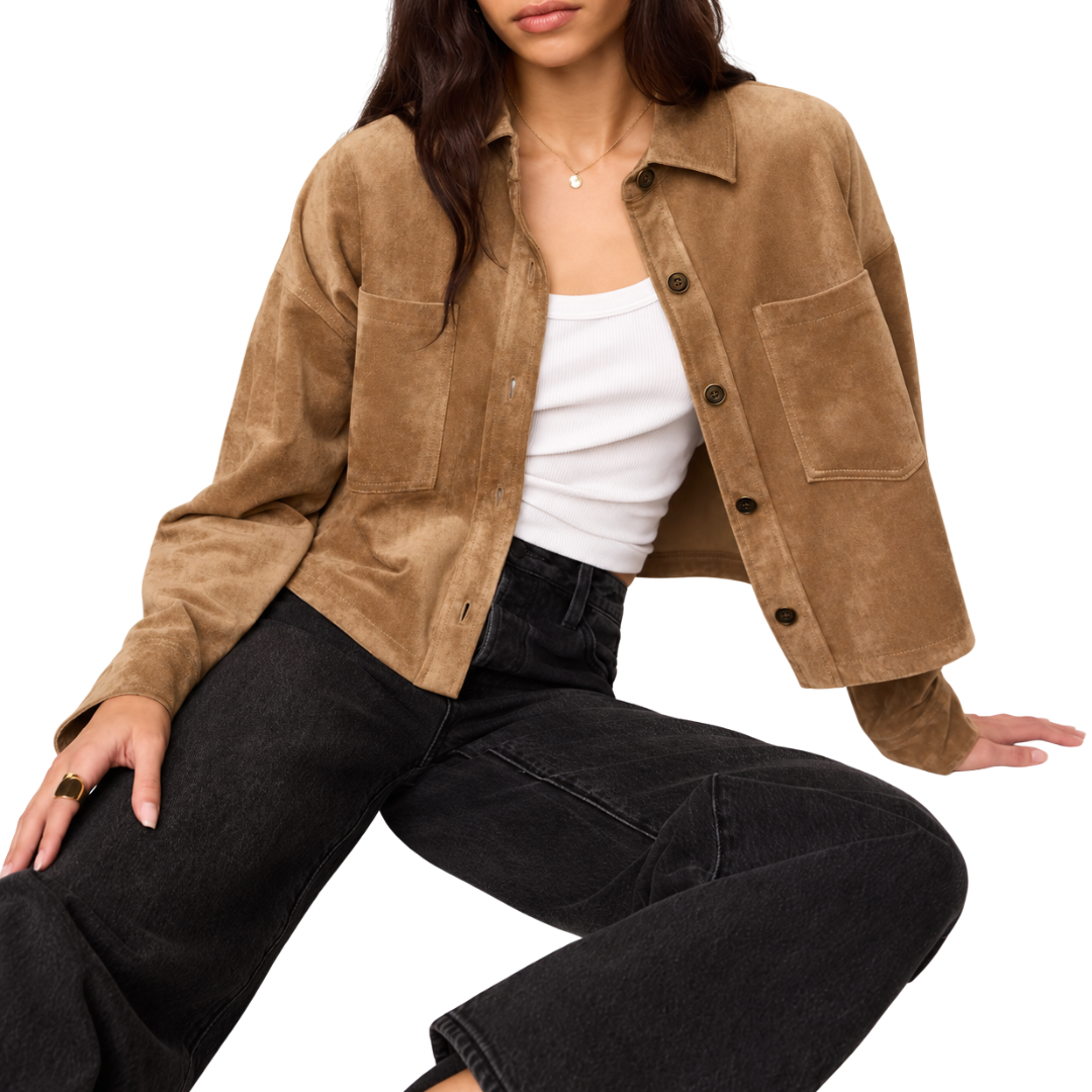 All Day Cropped Suede Jacket in Light Sand