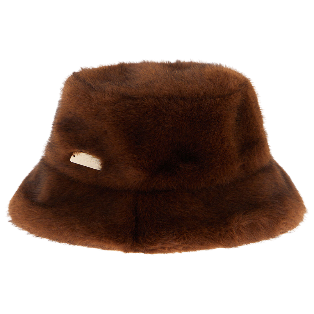 Mink-Effect Fur-Touch Hat in Dark Brown
