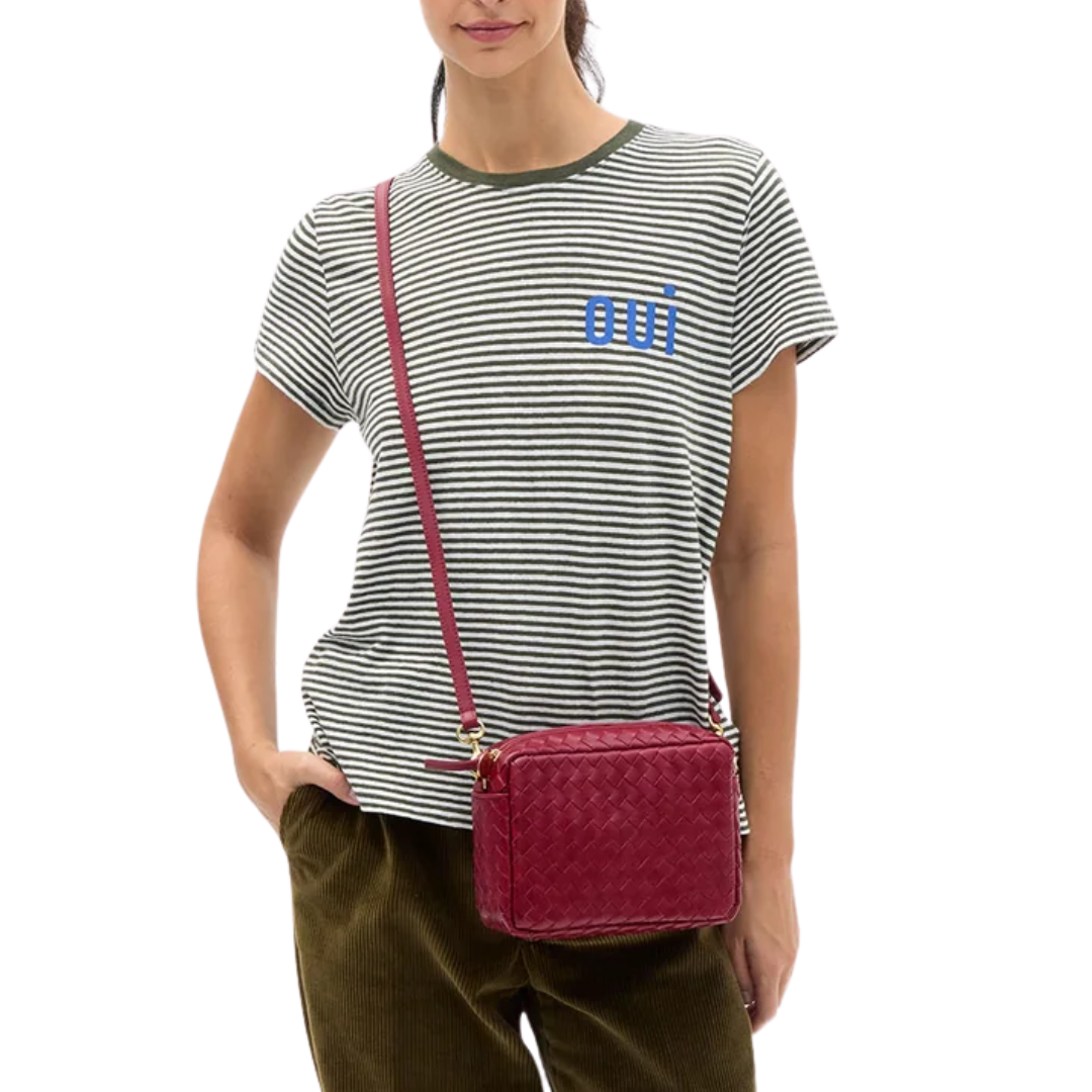 Classic Tee in Army/Cream Mini Stripe w/ Cobalt Oui