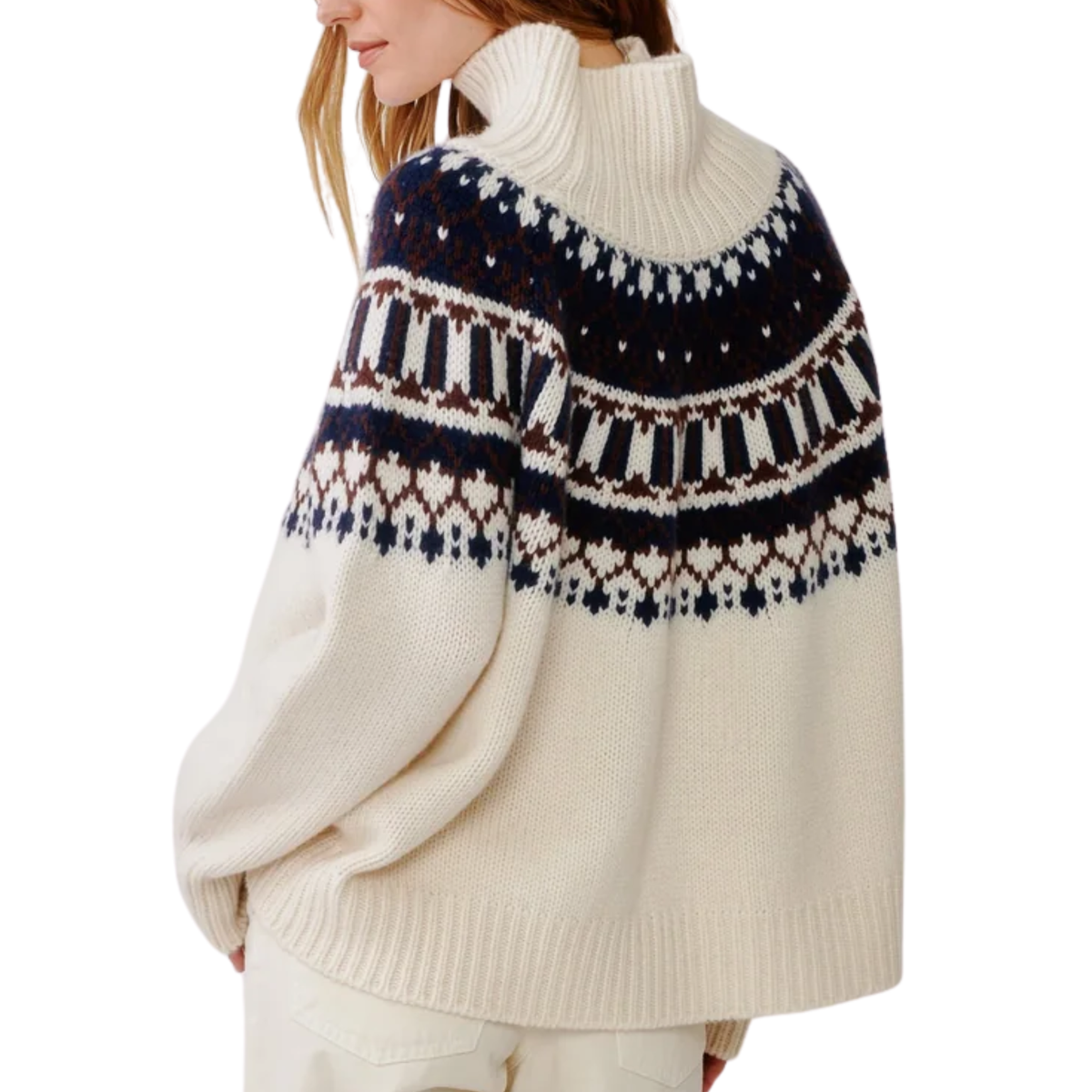 Scottie Slouchy Fair Isle Cashmere Mock Neck in Gardenia Fair Isle