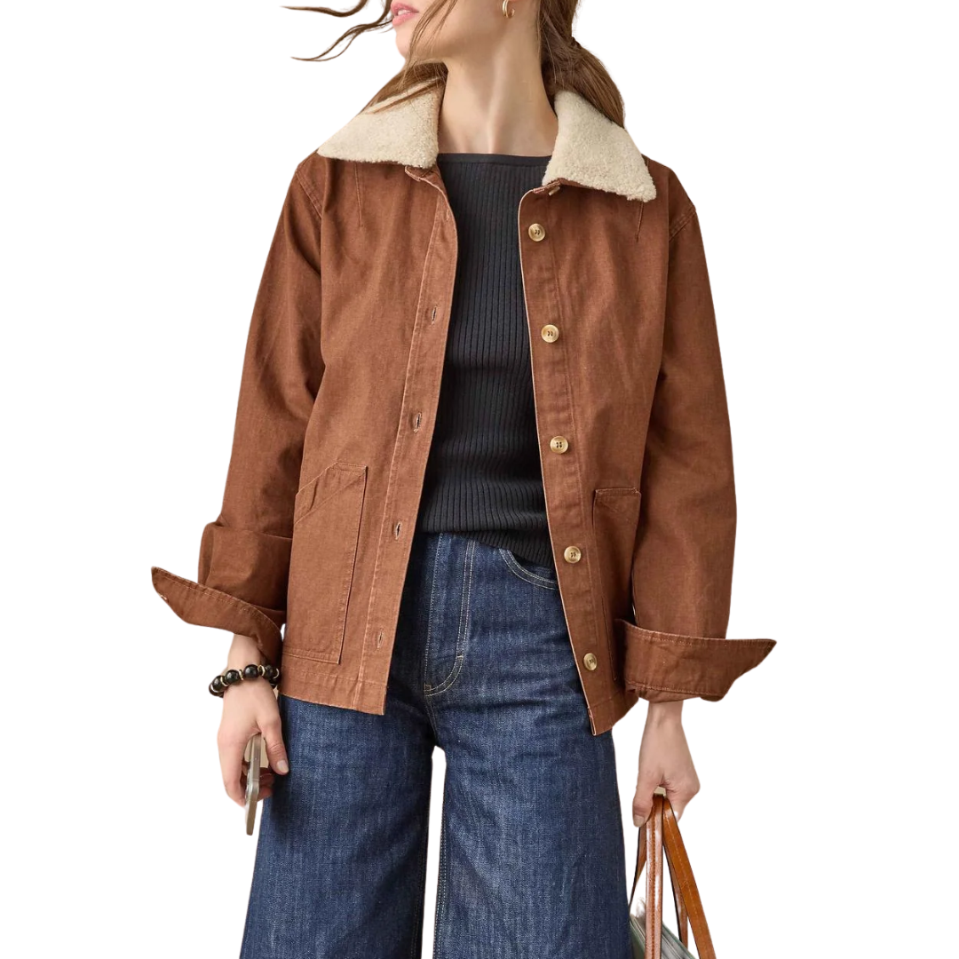 Washed Twill Pleat Back Jacket in Chestnut