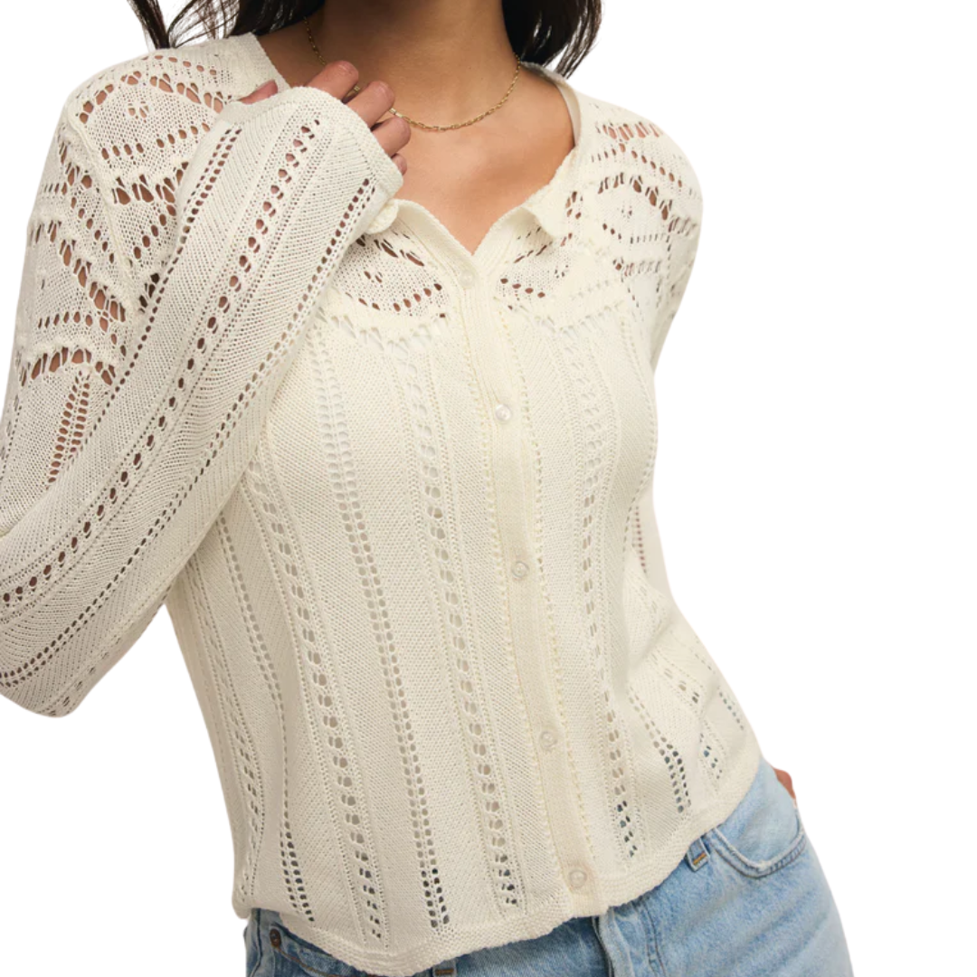 Alycia Crochet Sweater in Cloud