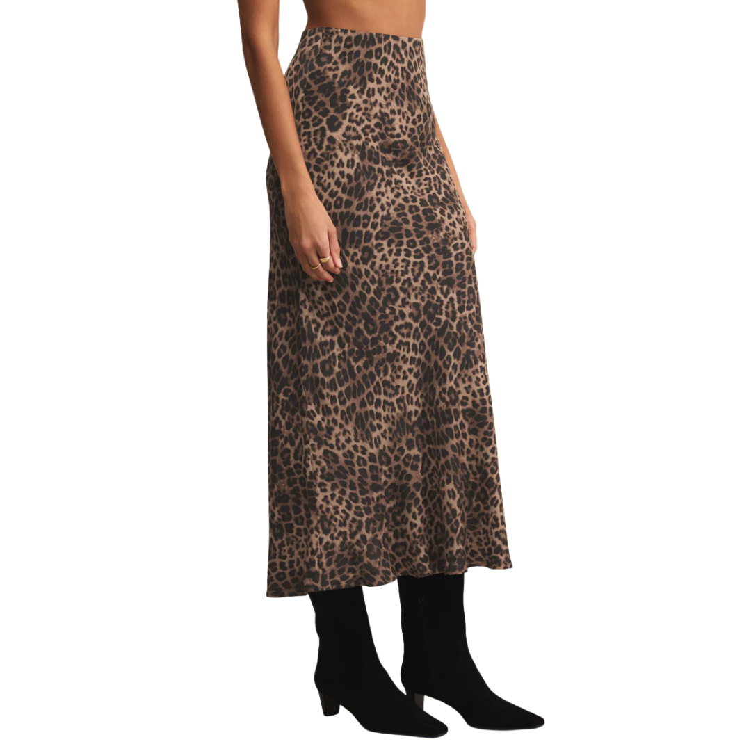 Izabel Leopard Skirt in Desert Tan