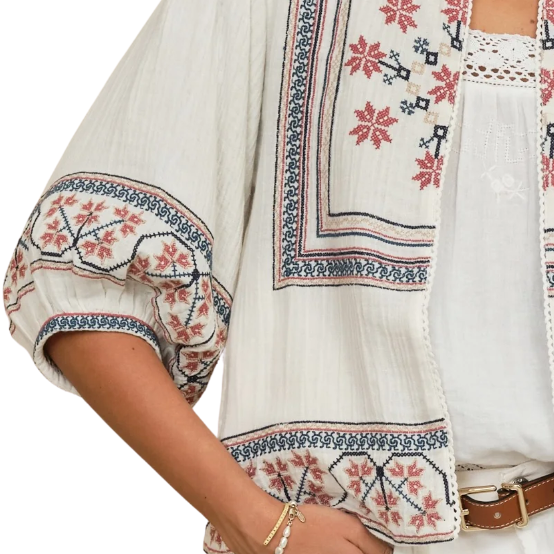 Calista Embroidered Jacket in Ecru/Multi