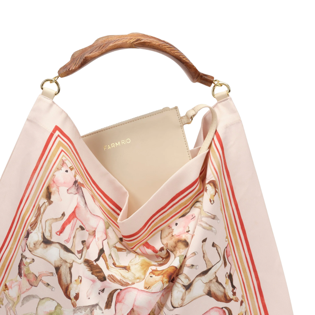 Satin Scarf Small Bag in Soft Pink Horses
