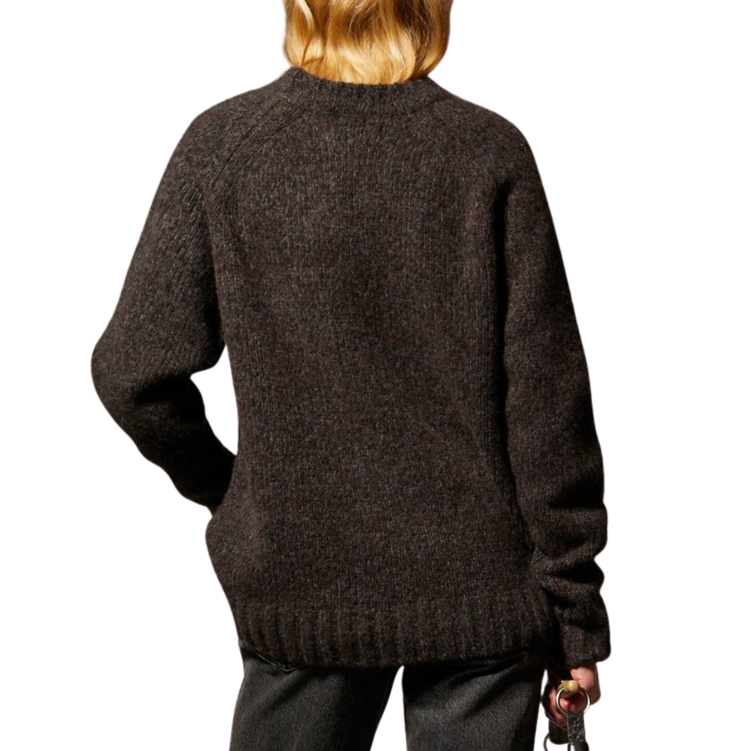 Cashmere Silk Crewneck Sweater in Brown Melange