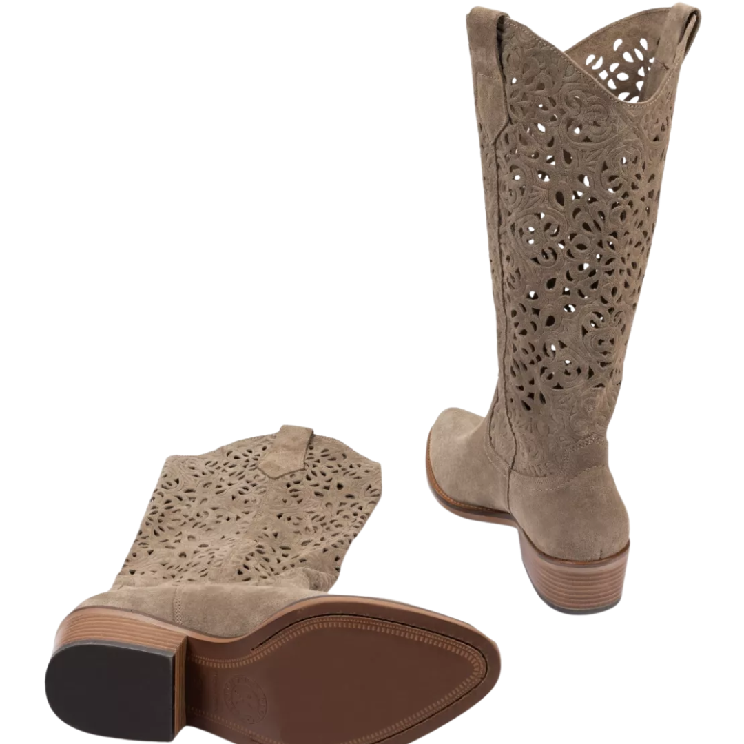 Goldie Cut Out Lace Boot in Camel